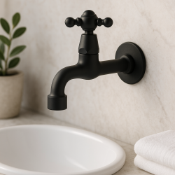 PB classic robinet de lavabo mural avec manette croisillon eau froide noir mat 1208952981